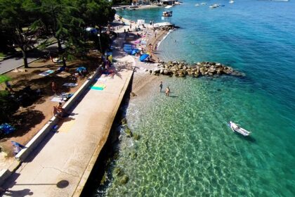 A picture of a clear turquoise sea and pebble beach, Island Krk.