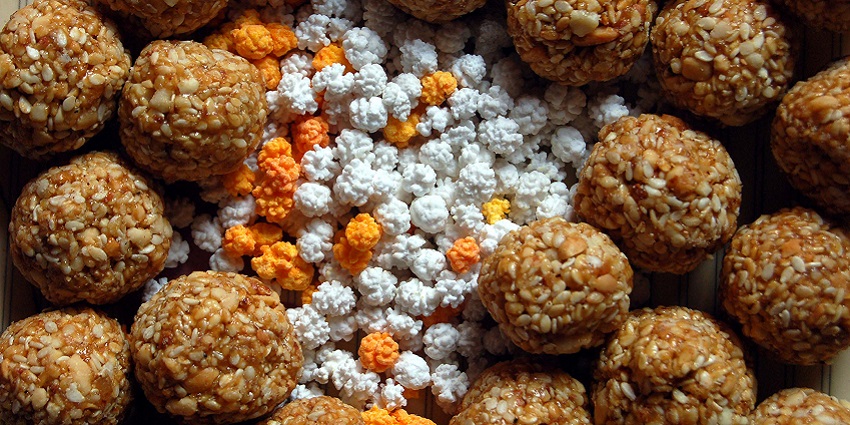 Indian Sweets made of jaggery and sesame seeds during Makar Sankranti in Bihar.