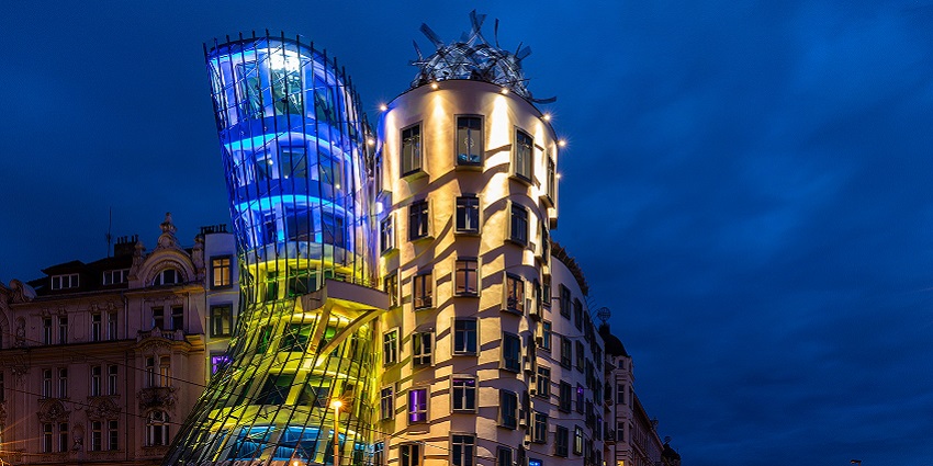 A glimpse of unique Dancing House which is one of the things to do in Prague.