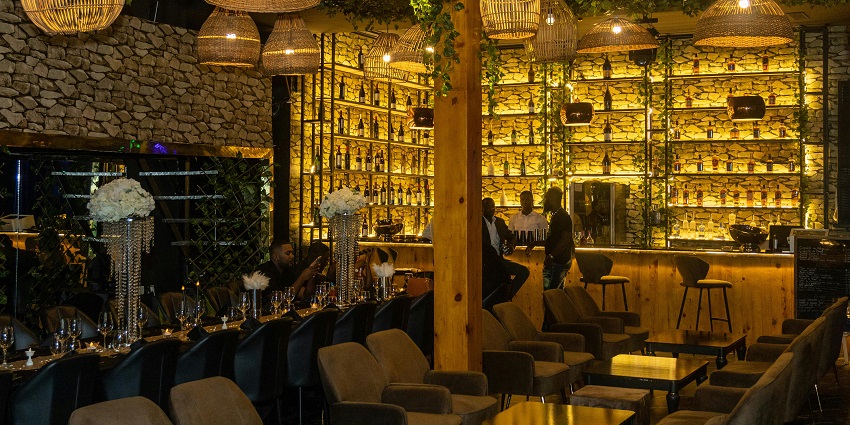 Elegant restaurant interior, offering a sophisticated setting for a romantic Valentine's Day.