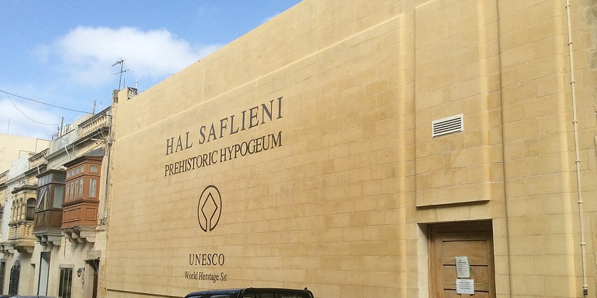 Front view of the Ħal Saflieni Hypogeum in Southern Malta’s Paola, an amazing activity.