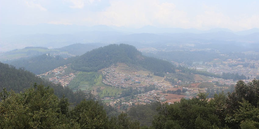 A view of Ooty from the top of Doddabetta Peak, as mentioned in the Ooty travel guide.