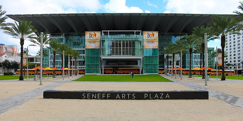 A picture of Dr. Phillips Center showcasing performances on Valentine's Day in Orlando