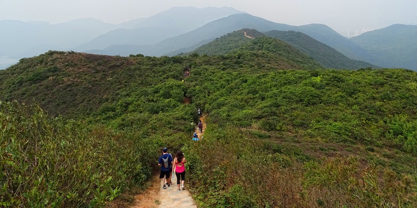 A view of the Dragon's Back trail looking back towards the northern coast of Hong Kong Island.