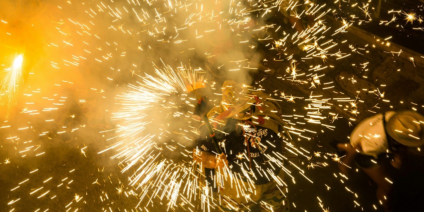 Image of vibrant fireworks while people doing New Year party in Varanasi