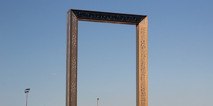 A frame-like structure of the Dubai Frame in Zabeel Park, as suggested by this Dubai travel guide.