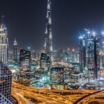 Tall skyscrapers dot the landscape of Dubai in the United Arab Emirates.