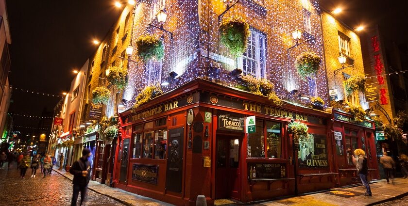 An image showing the vibrant exterior of Temple Bar, a lively hub of Dublin Nightlife.