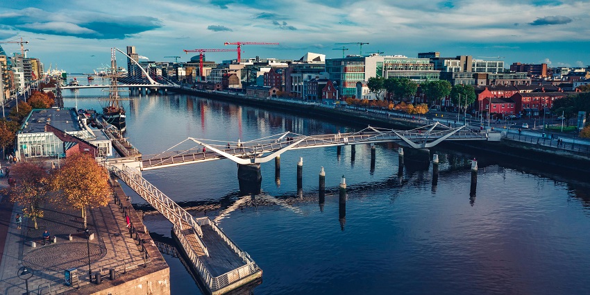 An aerial view of Dublin, one of the best places to visit in Ireland in May.