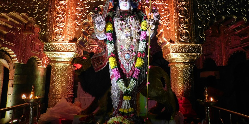 Close up image of the Goddess in the Durga Devi Temple in Kotdwar