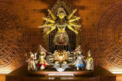 Durga Idol of Bakul Bagan Sarbajanin in Durga Museum Kolkata, with a charming aura.