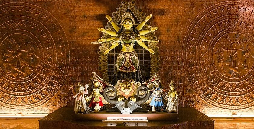 Durga Idol of Bakul Bagan Sarbajanin in Durga Museum Kolkata, with a charming aura.