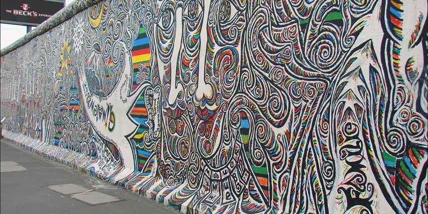 Picturesque image of the east side gallery with abstract art and designs - stroll around the gallery