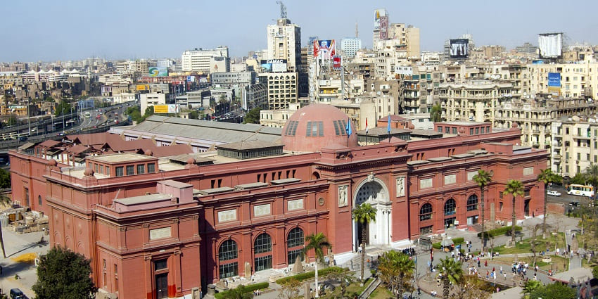 View of the Egyptian Museum featuring two floors with various statues, one of the best places to visit in Egypt.