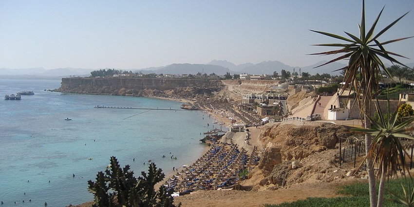 A distant view of the touristy El Fanar beach which is one of the beaches in Egypt.
