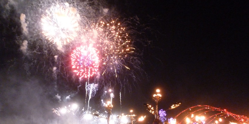 A beautiful view of the fireworks in the sky at Electric Daisy Carnival