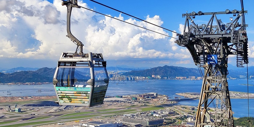 beautiful image of the Ngong Ping 360 Cable Car and the HKG airport