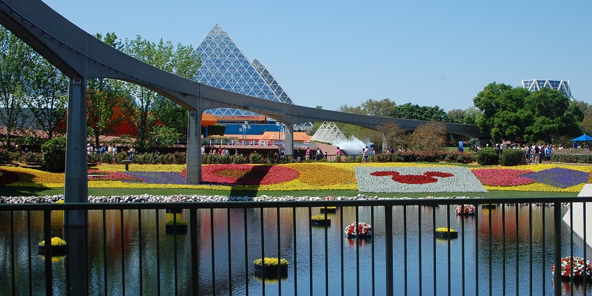A view of Epcot’s festival featuring flowers, perfect for celebrating Valentine's Day in Orlando