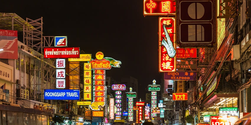Image of Bustling streets filled with markets and eateries in Bangkok with stunning nightlife