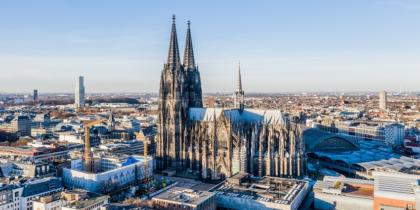 Cologne town with Cologne cathedral at the centre, a spot for Valentine's Day in Germany.