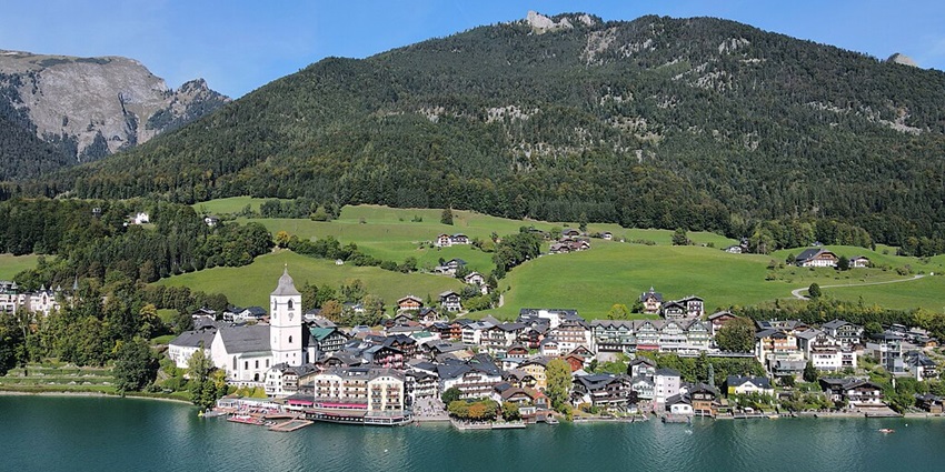 Salzkammergut, Austria’s Lake District, features sparkling lakes and green, lush hills