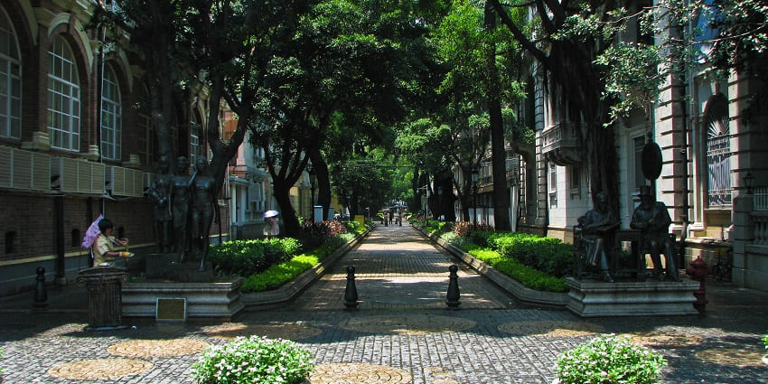 Picturesque island in Guangzhou known for colonial-era buildings and parks.