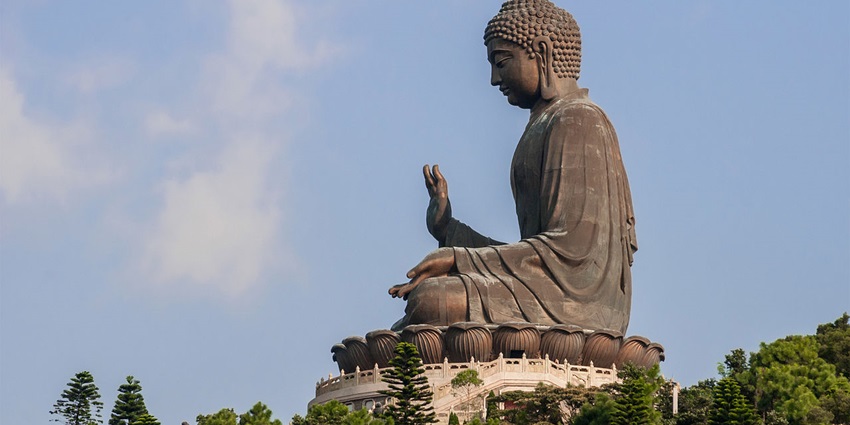 Beautiful statue of Buddha on the scenic Lantau island in hong kong