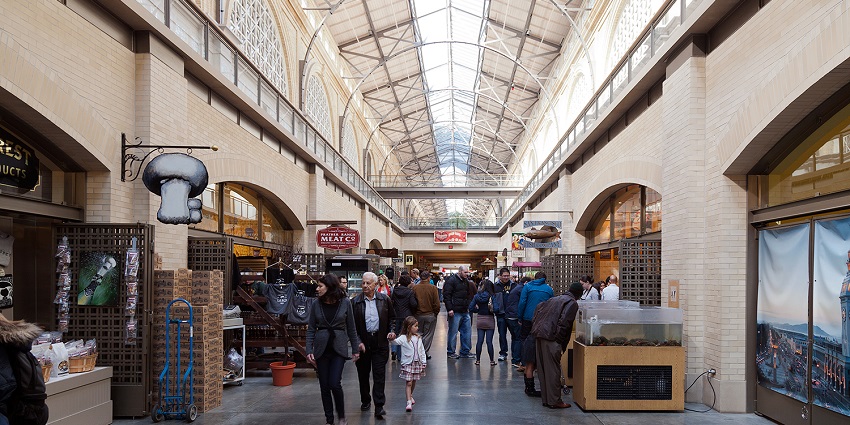 Ferry Building Marketplace in San Francisco is a historic landmark offering local goods.