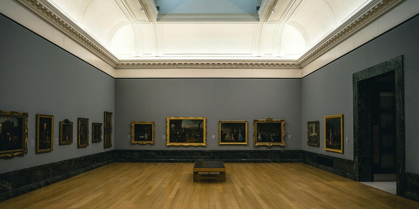 The beautiful interiors of one of the museums in London with fine wooden floor finishings.