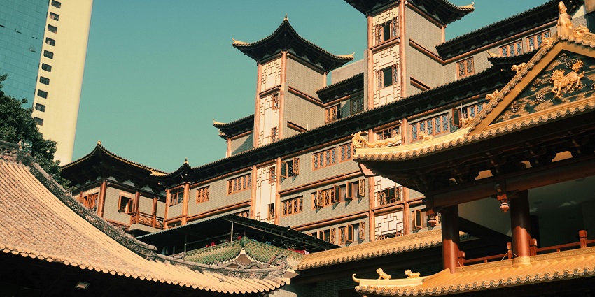 Image of rthe beautiful Dafo Temple in the scenic city of Guangzhou