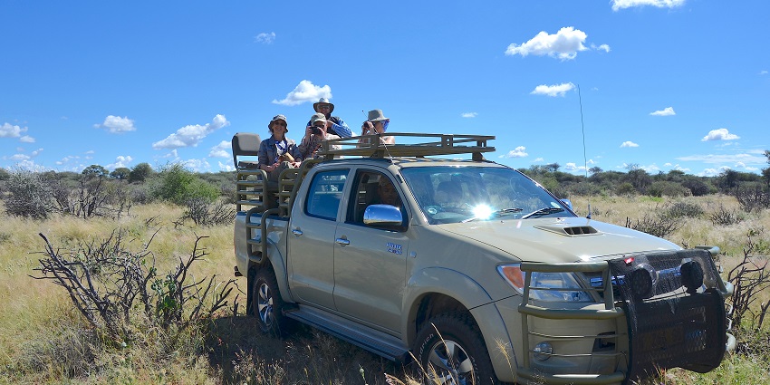 Image of wildlife jeep safari people on a jeep in a national park surrounded by lush greenery