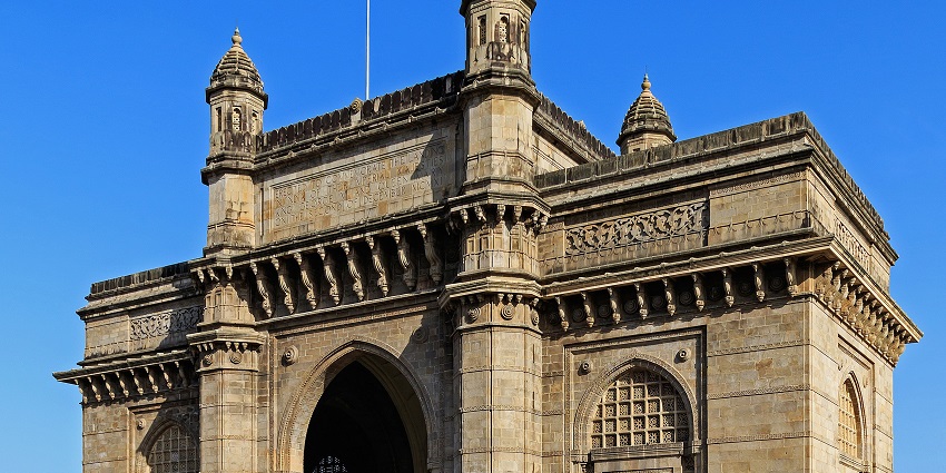 The picture of the Gateway of India in Mumbai during the peak tourist season, Maharashtra.