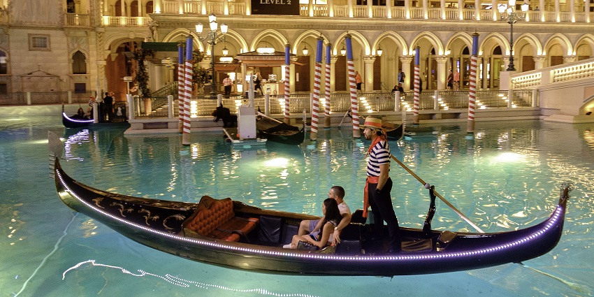 Gondola rides offer a romantic experience for celebrating Valentine’s Day in Las Vegas.
