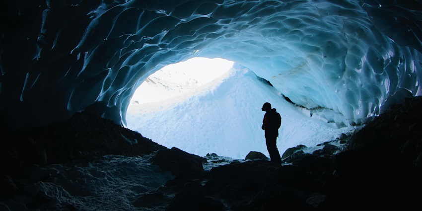 An image of ice formations within the Gosau Ice Cave, among the best ice caves in Salzburg.
