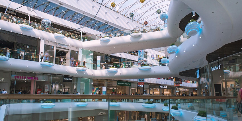 Multi-level mall offering a range of shopping experiences.
