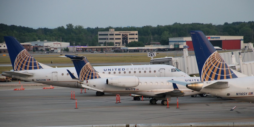 A view of United Airlines planes parked at one of the international airports in New York.