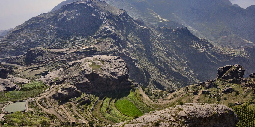 Volcanic lava field with unique geological features in Saudi Arabia