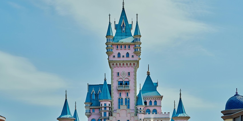 Scenic image of Blue and Pink Castle at Disneyland