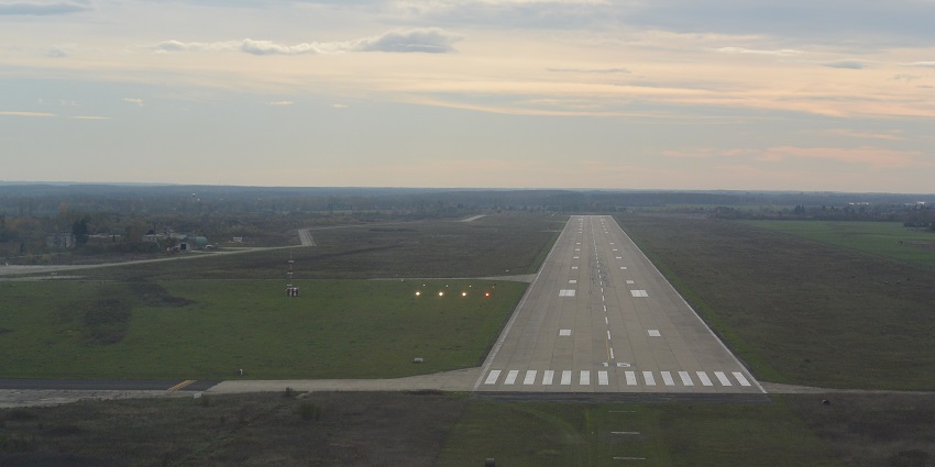 A picture of the runway of Hévíz–Balaton Airport, a gateway to Lake Balaton region in the airport in Hungary.