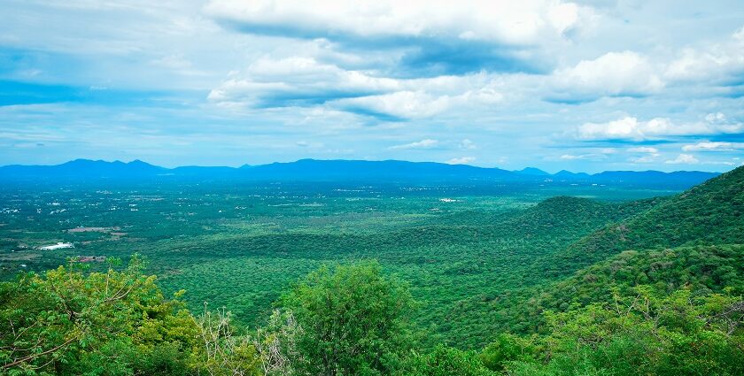 The sturdy and rugged temple on the top of Dindigul Fort, an architectural splendour.