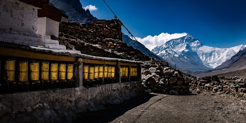 Rongbuk Monastery lies near the base of the north side of Mount Everest at 5,009 metres