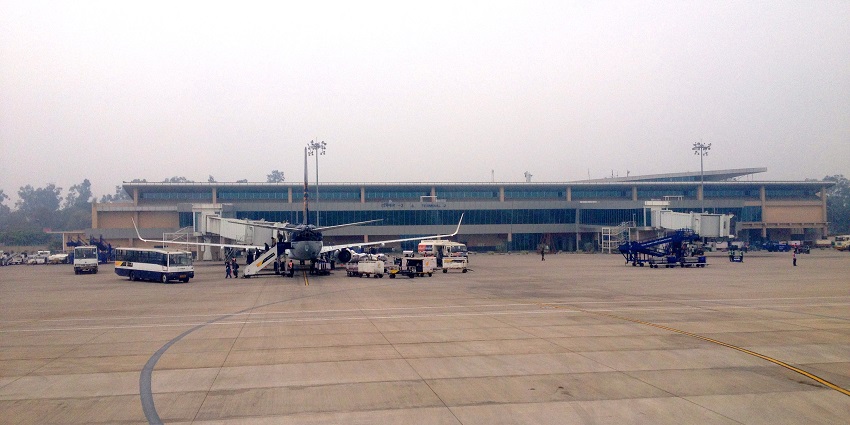 The airside view of the terminal at the airport of Lucknow