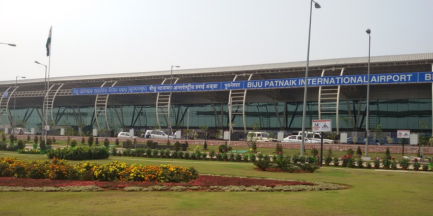 A garden at Biju Patnaik Airport in Bhubaneswar, a spot for bungee jumping in Odisha