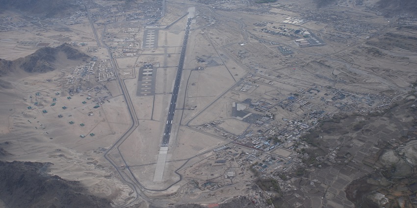 Aerial view of the Leh airport.