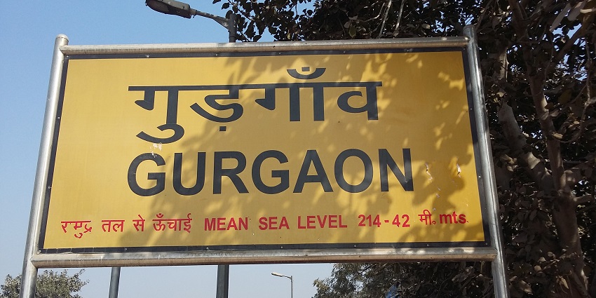 A location board at Sohna Railway Station, a municipal town near Gurgaon, Haryana