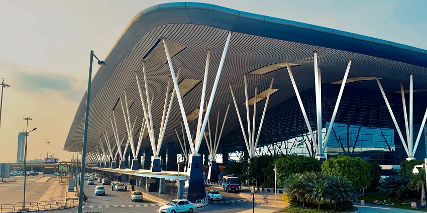 The massive entrance of Kempegowda International Airport