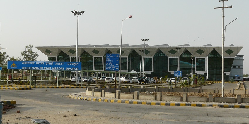 View of the Maharana Pratap airport terminal in Rajasthan.