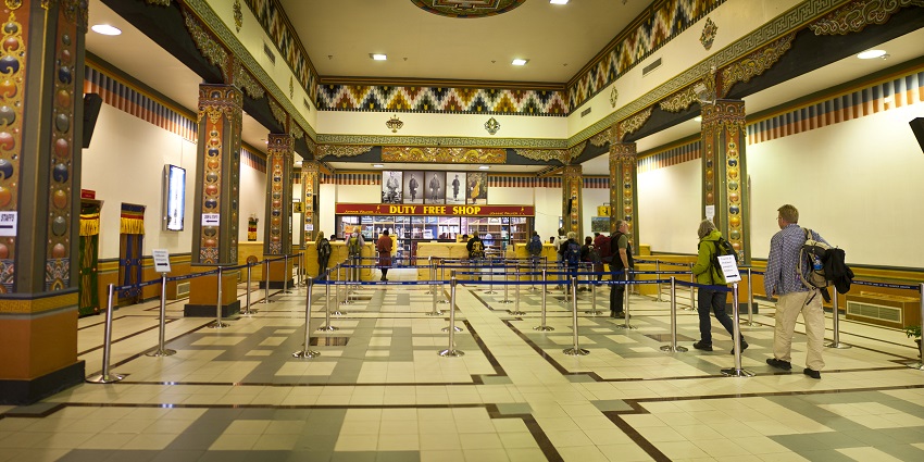 Beautiful interiors at the waiting area of Paro International Airport, the only airport in Bhutan