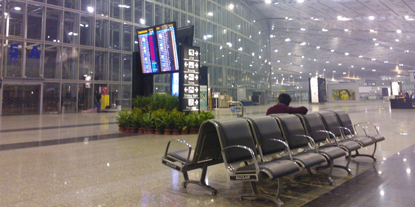 View of the exterior part of the entrance at Netaji Subhash Chandra Bose International Airport.