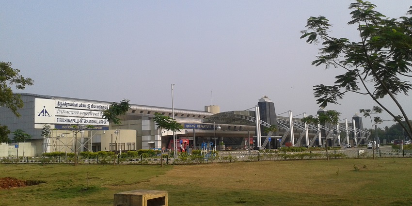 Tiruchirappalli International Airport with modern terminal to reach Kanjanur Temple.